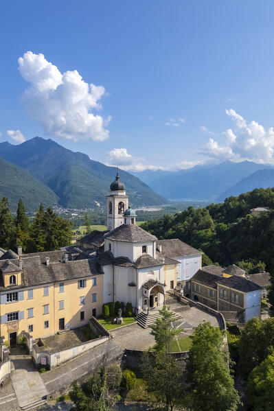 Aerial view of the Sacro Monte Calvario di Domodossola. Domodossola, Verbano-Cusio-Ossola district, Piedmont, Italy, Europe.