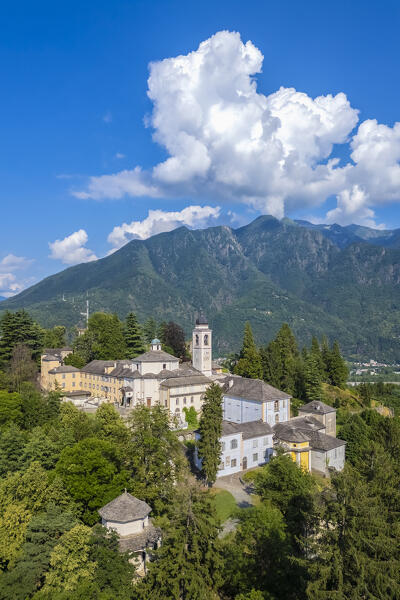 Aerial view of the Sacro Monte Calvario di Domodossola. Domodossola, Verbano-Cusio-Ossola district, Piedmont, Italy, Europe.