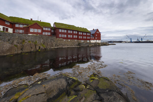 View of Tinganes palace with the old parliament buildings in Torshavn. Torshavn, Streymoy, Faroe islands.