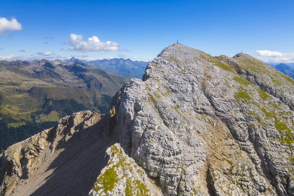 Aerial view of the top Pizzo Arera in summer. Val Serina, Zambla Alta, Bergamo district, Lombardy, Italy, Southern Europe.