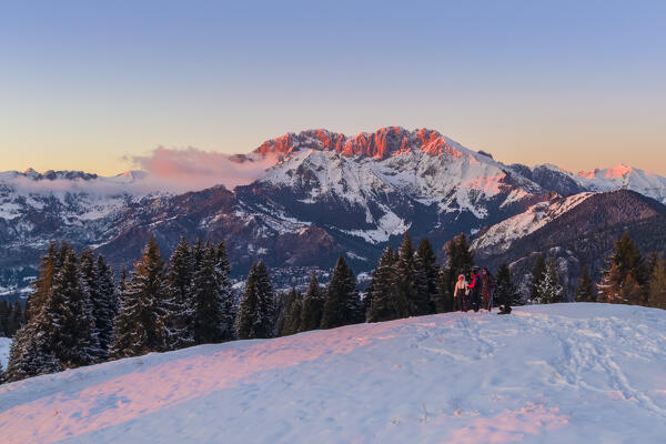 View of the Presolana during a winter sunset from Monte Pora, Val Seriana, Bergamo district, Lombardy, Italy.