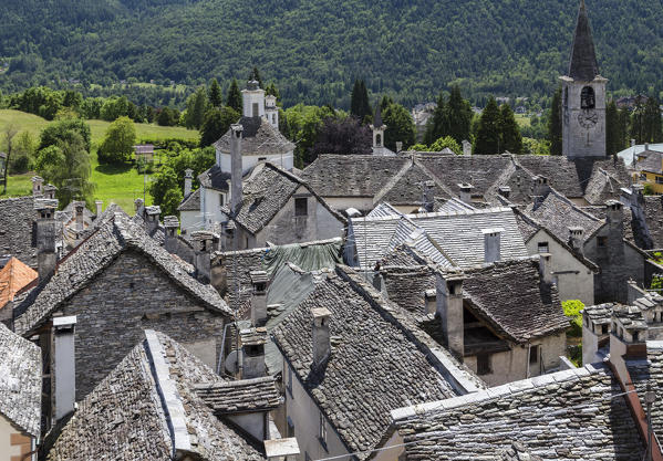 Rooftops of the old town of Craveggia, Val Vigezzo, Piedmont, Italy.