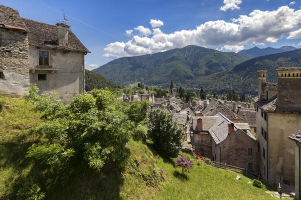 A view of the rooftops of the old town of Craveggia, Val Vigezzo, Piedmont, Italy.