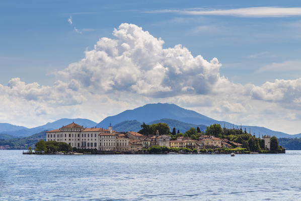 View of Isola Bella from the shore of Baveno in a spring day, Piedmont, Italy.