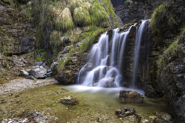 The lower waterfall of Cascata della Froda, Nasca, Castelveccana, Lombardy, Italy.