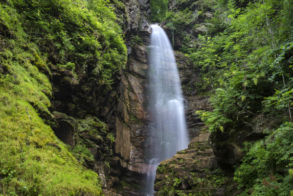 Waterfall La Valletta in the Oltrebogna, a small valley on the other side of the Bogna river, Bognanco, Val Bognanco, Piedmont, Italy.