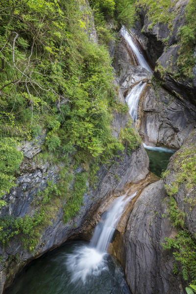 A series of waterfalls in Messasca, Bognanco, Val Bognanco, Piedmont, Italy.