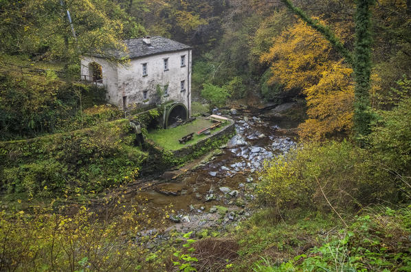 Autumn at Bruzella mill, Muggio Valley, Mendrisio District, Canton Ticino, Switzerland.
