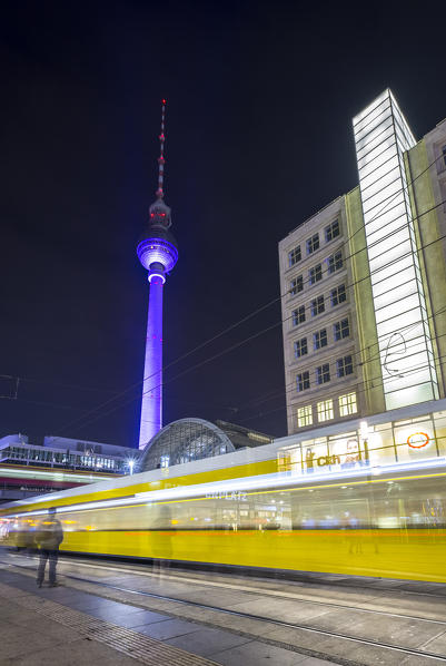 Long exposure near Alexanderplatz train station and Fernsehturm in Berlin Mitte, Germany.