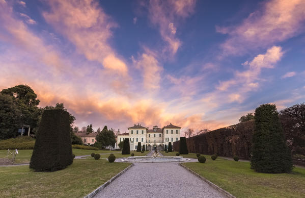 Winter sunset from the gardens of Villa Panza, Varese, Lombardy, Italy.