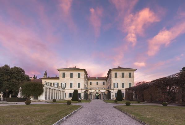 Winter sunset from the gardens of Villa Panza, Varese, Lombardy, Italy.