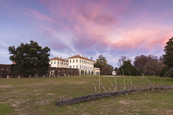 Winter sunset from the gardens of Villa Panza, Varese, Lombardy, Italy.