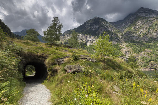 The trail around Lago di Antrona, Valle Antrona, Piedmont, Italy.