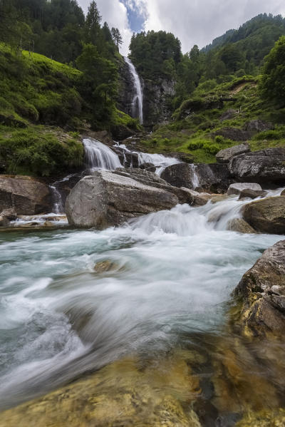 View of Cascata della Froda, Sonogno, Valle Verzasca, Canton Ticino, Switzerland.