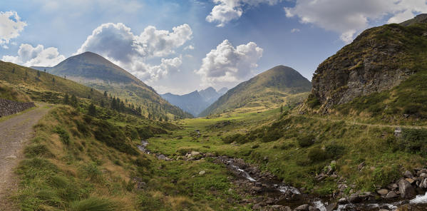 Mountain landscape on the top of the Passo del Vivione, Schilpario, Val di Scalve, Bergamo district, Lombardy, Italy.