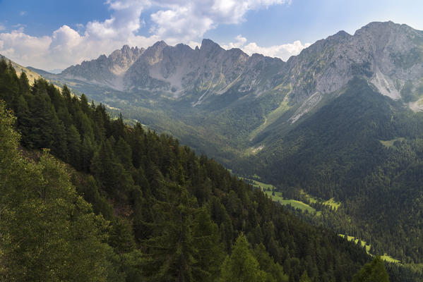 View of the Campelli di Schilpario from the road to the top of the Passo del Vivione, Schilpario, Val di Scalve, Bergamo district, Lombardy, Italy.