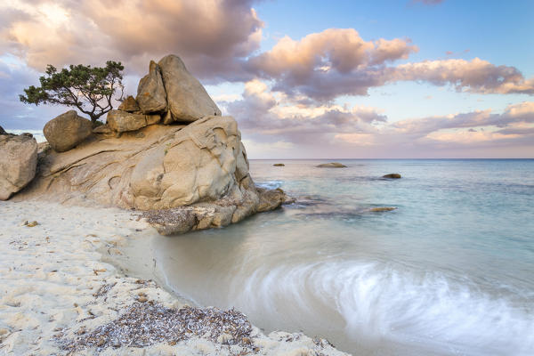 Rocks at Santa Giusta beach, near the famous Scoglio di Peppino, Costa Rei, Muravera, Sarrabus-Gerrei, Sardinia, Italy, Europe.