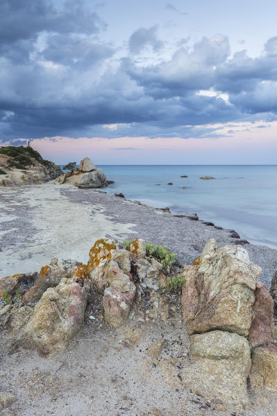 Rocks at Santa Giusta beach, near the famous Scoglio di Peppino, Costa Rei, Muravera, Sarrabus-Gerrei, Sardinia, Italy, Europe.