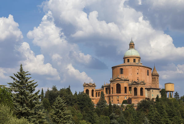 View of the Colle della Guardia and the Santuario della Beata Vergine di San Luca. Bologna, Emilia Romagna, Italy.