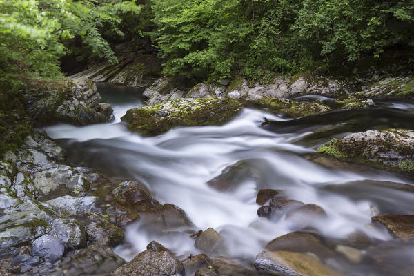 The river Breggia at the Bruzella mill, Muggio Valley, Mendrisio District, Canton Ticino, Switzerland.