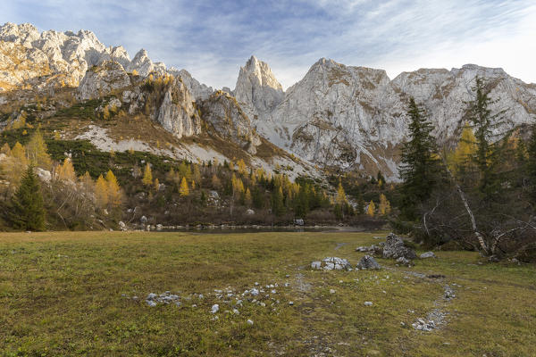 Autumnal view of the Cimone della Bagozza and Campelli di Schilpario, Schilpario, Val di Scalve, Bergamo district, Lombardy, Italy, Southern Europe.