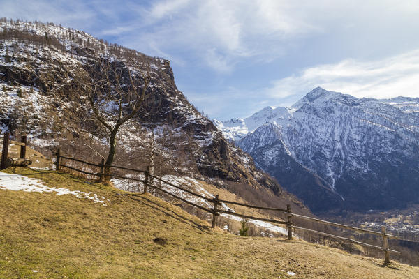 View of the mountains of Valle Antrona from Alpe Cheggio, Antrona Valley, Piedmont, Italy.