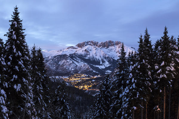 View of the Presolana during a winter sunrise from Monte Pora, Val Seriana, Bergamo district, Lombardy, Italy.