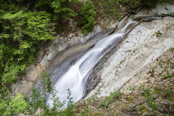 Waterfalls of the river Breggia at Breggia gorges, Muggio Valley, Mendrisio District, Canton Ticino, Switzerland.