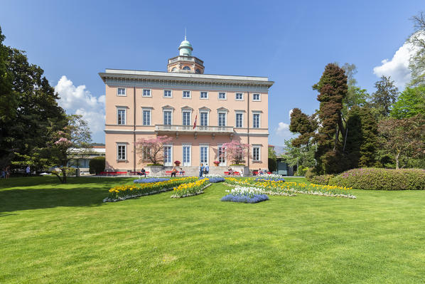 View of Villa Ciani in Lugano city on a spring day, Canton Ticino, Switzerland.