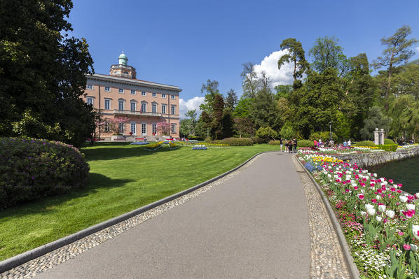View of Villa Ciani in Lugano city on a spring day, Canton Ticino, Switzerland.