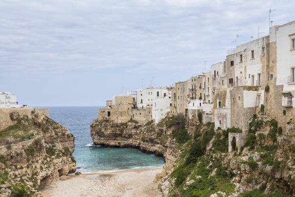 View of the cove Lama Monachile Cala Porto of Polignano a Mare. Bari district, Apulia, Italy, Europe.
