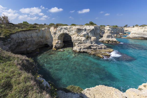 The Faraglioni of Torre Sant'Andrea. Melendugno, province of Lecce, Salento, Apulia, Italy.