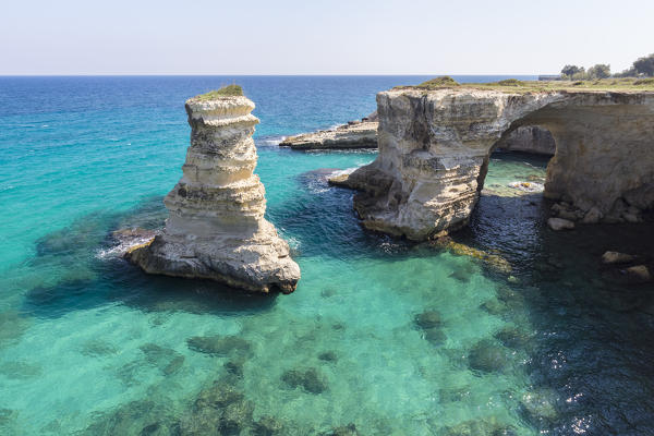 The Faraglioni of Torre Sant'Andrea. Melendugno, province of Lecce, Salento, Apulia, Italy.
