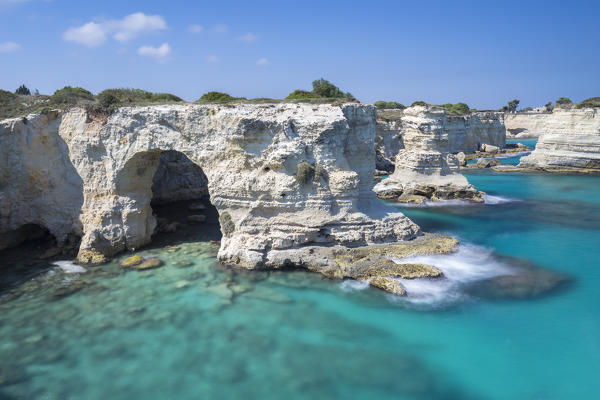 The Faraglioni of Torre Sant'Andrea. Melendugno, province of Lecce, Salento, Apulia, Italy.