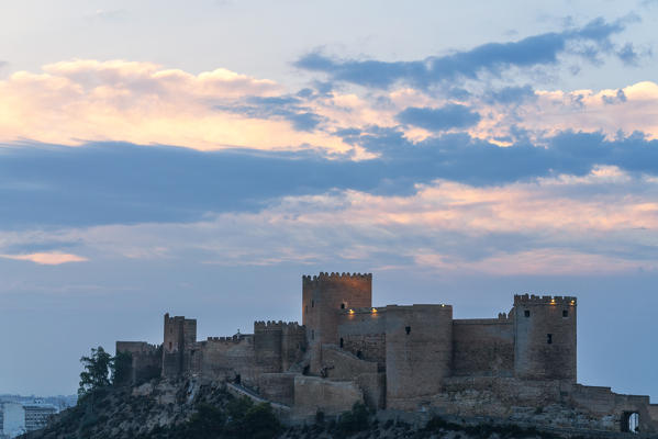 Christian Castle and stone towers of the Alcazaba Moorish fortress, Almeria, Andalusia, Spain