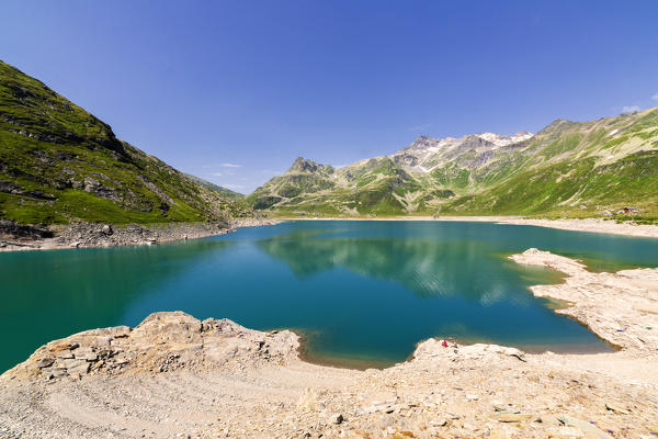 Unspoiled water of Lake Montespluga, Chiavenna Valley, Sondrio province, Valtellina, Lombardy, Italy