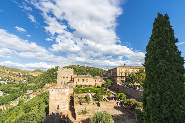 The old fortress of Alcazaba and Palace of Charles V, La Alhambra complex, Granada, Andalusia, Spain