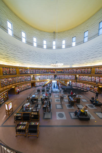 People inside Stockholm Public Library (Stadsbibliotek), Stockholm, Sweden