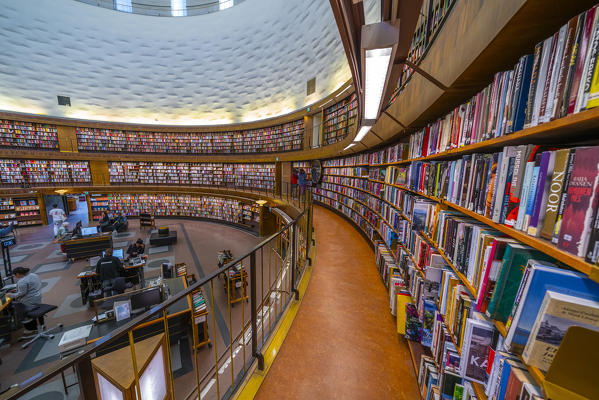 Interior of the rotunda at Stockholm Public Library (Stadsbibliotek) designed by Gunnar Asplund, Stockholm, Sweden, Scandinavia