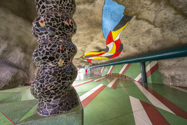 Artworks in tunnels of the T-Centralen blue line metro station, Stockholm, Sweden
