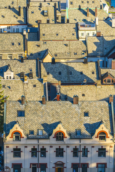 Rooftops of Art Nouveau buildings from above, Alesund, More og Romsdal county, Norway