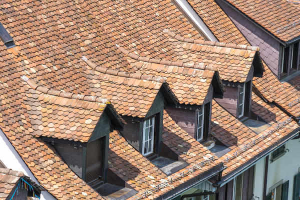 Details of tiled roofs of the German Swiss homes in the medieval Old Town (Altstadt), Bern, Canton Bern, Switzerland