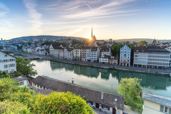 Sunrise over Limmat River seen from Lindenhof Hill, Zurich, Switzerland