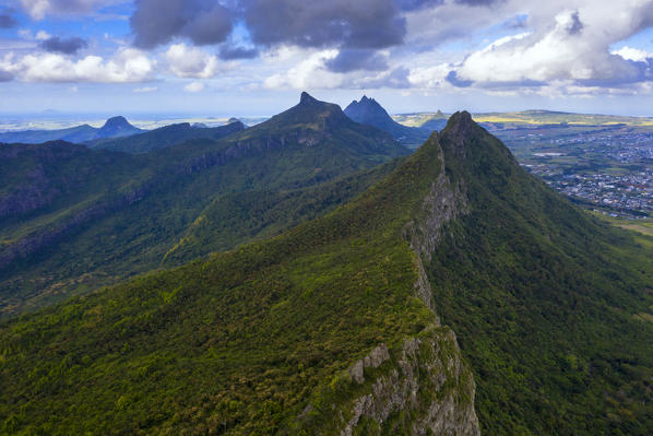 Le Pouce mountain peak, aerial view, Moka Range, Port Louis, Mauritius