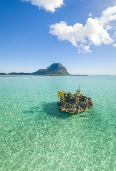 Elevated view of Crystal Rock in the turquoise water of lagoon, La Gaulette, Le Morne Brabant, Indian Ocean, Mauritius