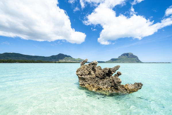 Crystal Rock in the tropical lagoon, La Gaulette, Le Morne Brabant, Black River district, Indian Ocean, Mauritius