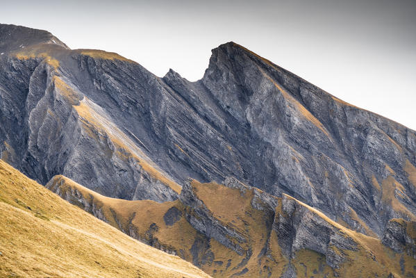 Shapes of rocky mountain ridges during autumn, First, Grindelwald, Bernese Oberland, Canton of Bern, Switzerland