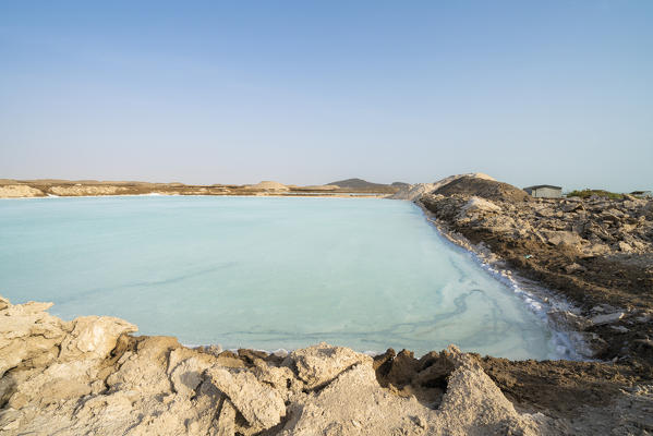 Salt extraction heaps at Lake Afrera (or Lake Afdera), Danakil Depression, Afar Region, Ethiopia, Africa