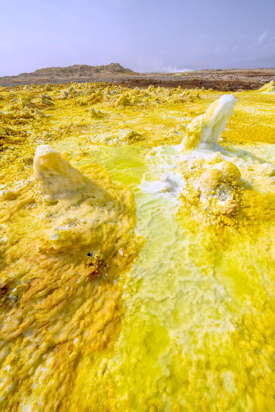 Yellow acid sulphur sediments in the thermal area of Dallol, Danakil Depression, Afar Region, Ethiopia, Africa