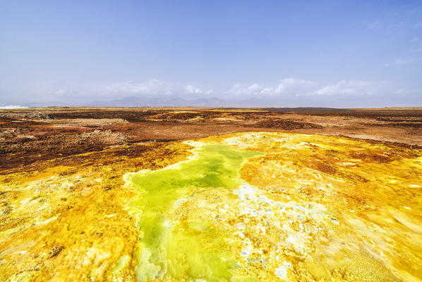 Pools of volcanic acid sulphur, Dallol, Danakil Depression, Afar Region, Ethiopia, Africa